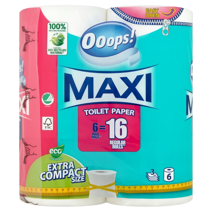 Ooops! Maxi 3 rétegű wc papír, 6 tekercs