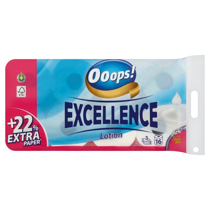 Ooops! Excellence Lotion 3 rétegű wc papír, 16 tekercs