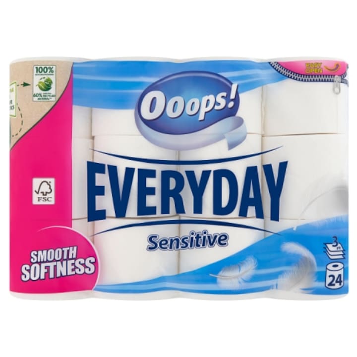 Ooops! Everyday Sensitive 3 rétegű wc papír, 24 tekercs