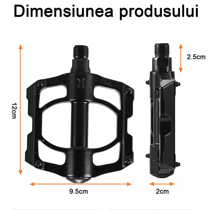 Set 2 pedale bicicleta, NUODWELL, 3 rulmenti, aliaj de aluminiu, design cu schelet, cu crampoane antiderapante pentru o pedalare mai eficienta din punct de vedere energetic, negru