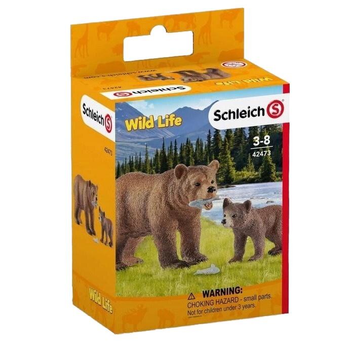 Deux Figurines Schleich Rares : Ours Grizzly Assis + Hamster C75