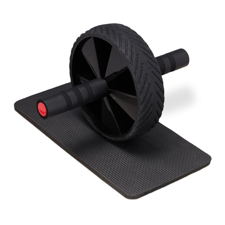 Rola abdominala pentru exercitii fitness, cu covoras pentru genunchi, neagra, 18 x 29 x 18 cm