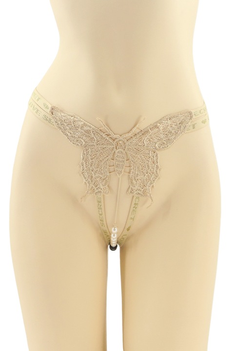 Szexi tangabugyi, modell pillangós és gyöngyhímzéssel MG-P6651beige 88826, Bézs, One Size