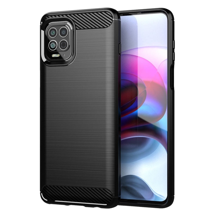 Калъф Supreme Carbon, съвместим с Motorola Moto G100, Прецизна защита, Набразден дизайн, Подсилени ръбове, Защита от пръстови отпечатъци, Черен