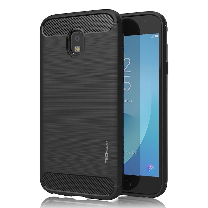 Supreme Carbon tok kompatibilis a Samsung Galaxy J3 (2017) telefonnal, Precíz védelem, Hornyolt kialakítás, Megerősített élek, Ujjlenyomat mentes, Fekete