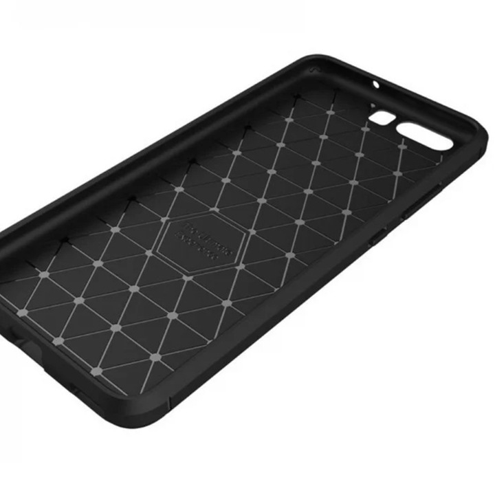 Husa Supreme Carbon compatibila cu Huawei P10, Protectie precisa, Design canelat, Margini ranforsate, Anti-amprente, Negru
