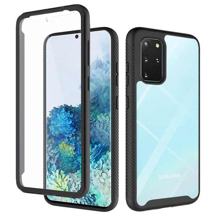 Калъф COMANDO 360Fence, съвместим със Samsung Galaxy S20 Plus, включено фолио, пълна защита (отпред, отзад, отстрани), идеален хибриден захват, черен