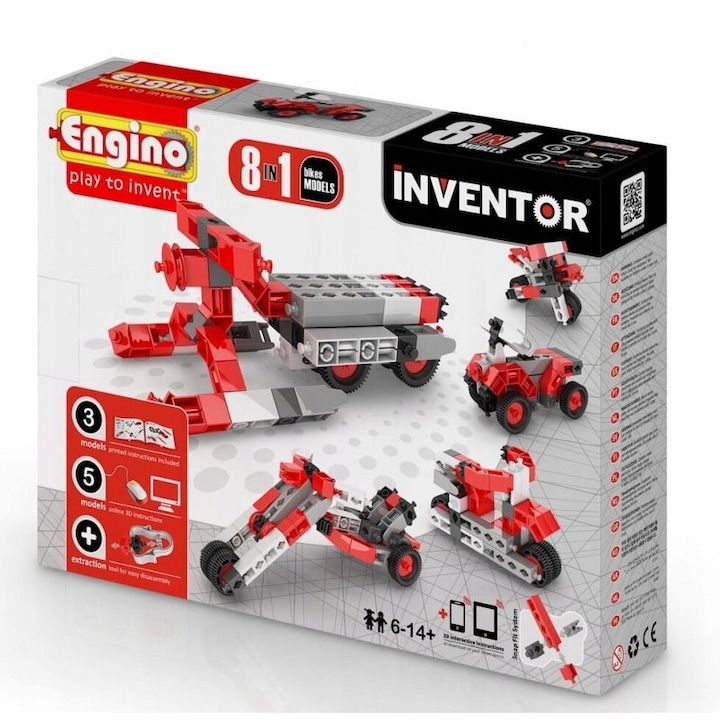 Set 71 blocuri constructie motociclete 8 in 1, Engino, Plastic, 6 ani, Multicolor