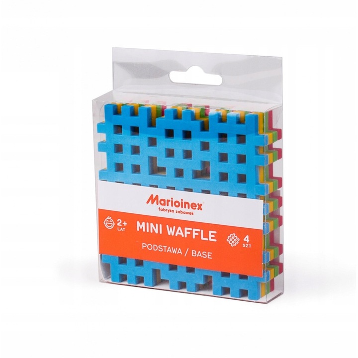 Set 4 blocuri de constructie Mini Waffle, Marioinex, Plastic, 2 ani, Multicolor
