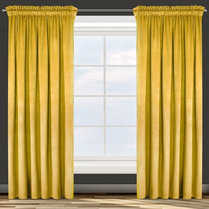 Едноцветна завеса Design 91, 135x270см, жълта, кадифен материал, затъмнение 70%
