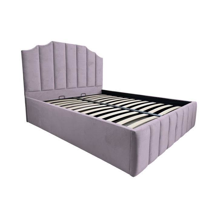 Pat tapitat Baxter, cu spatiu de depozitare si somiera rabatabila, roz, F14, 180x200 cm