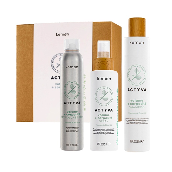 Set pentru volum Kemon Actyvia Volume e Corposità, Sampon 250 ml, Spray 125 ml, Spray uscat 200 ml