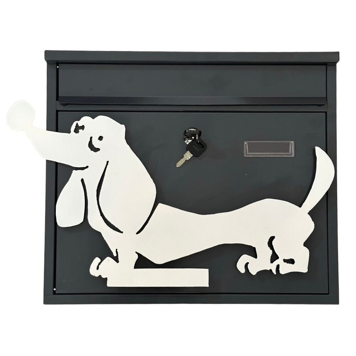 Postaláda, Vivatechnix Teckel KRO-1239, acél, mérete 310x360x100mm, szürke/fehér, 2 kulcs