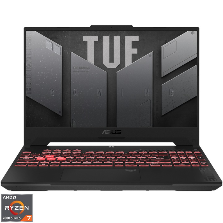 Laptop Gaming ASUS TUF Gaming A15 FA507NVR cu procesor AMD Ryzen™ 7 7435HS pana la 4.55 GHz, 15.6", Full HD, IPS, 144Hz, 16GB DDR5, 512GB SSD, NVIDIA® GeForce RTX™ 4060 8GB GDDR6, No OS, Mecha Gray