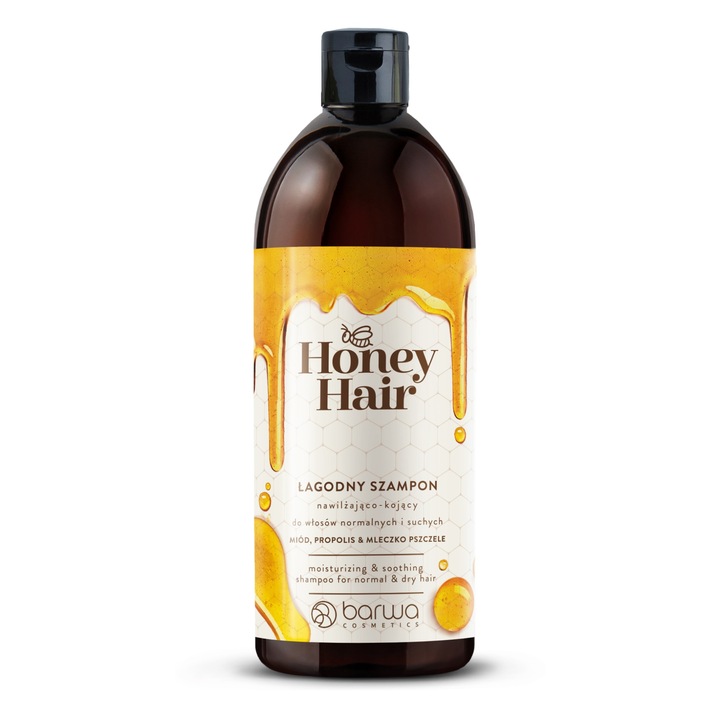 Honey Hair sampon normál és száraz hajra, méhpempővel, mézzel és propoliszszal Barwa Cosmetics 480 ml