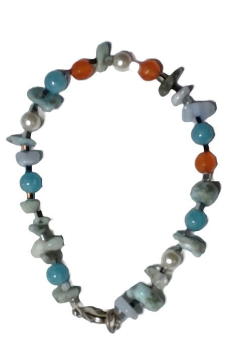 Bratara Larimar norocos, pietre semipretioase pe fir metalic, bleu, 21 cm