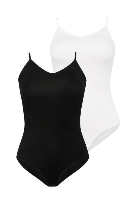 Дамско боди от вискоза с презрамки Classico, Teyli, Бял/Черен