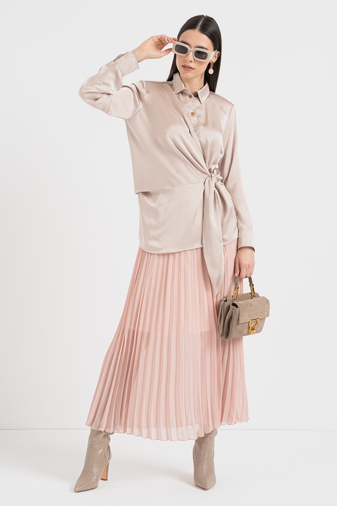 Marella, Bluza cu aspect de satin si fenta cu nasturi Majori, Bej, M