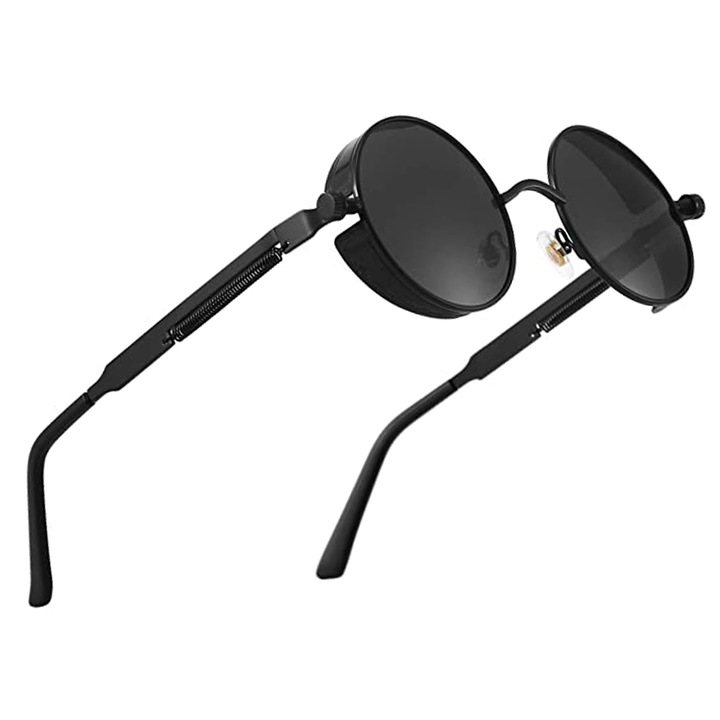 Ochelari de soare QttvbTna, polarizati, rame metalice rotunde, negru, 49mm