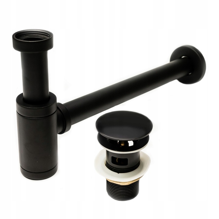 Сифон за мивка, клик-клак, преливник, Aquaparts, черен