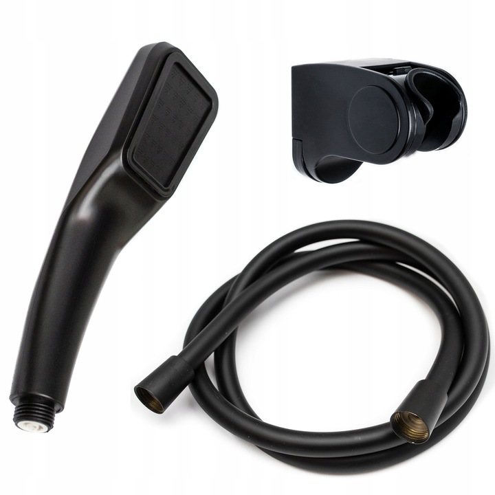 Set furtun + para de dus + suport, PVC, 150 cm, Negru