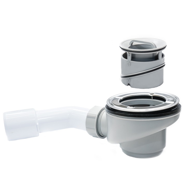 Сифон за душ кабина, Aquaparts, Пластмаса/Неръждаема стомана, Бял/Хром