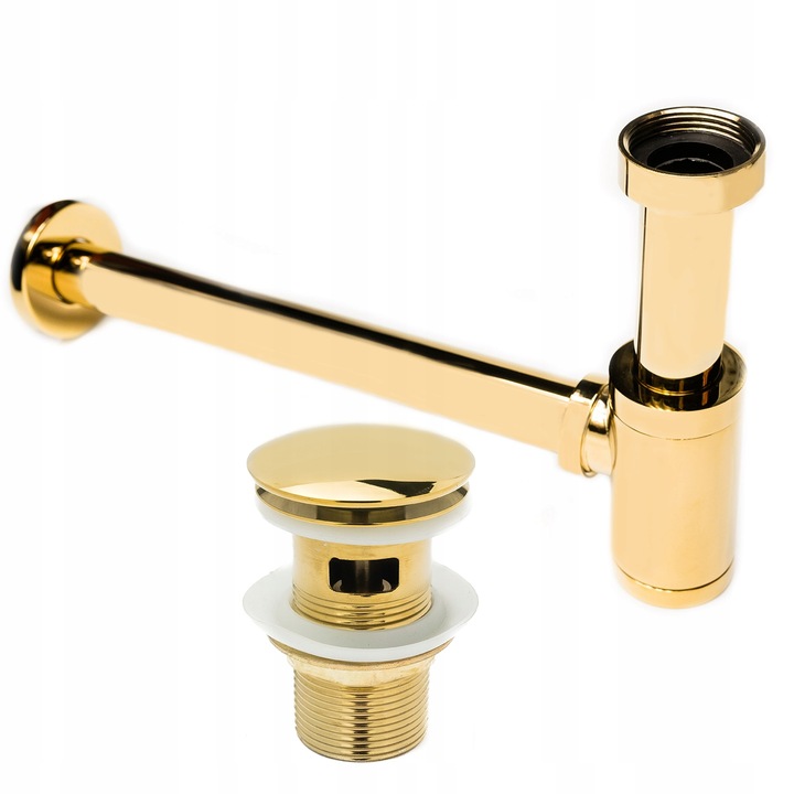 Комплект сифон за мивка + ненаслагващ се сифон, Aquaparts, златен