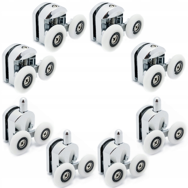 Set 8 role pentru cabina de dus, Aquaparts, Plastic/Inox, Alb