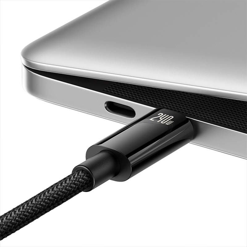 Cablu pentru incarcare si transfer de date Baseus Tungsten Gold, 2x USB Type -C, 240W, 2m, Negru 