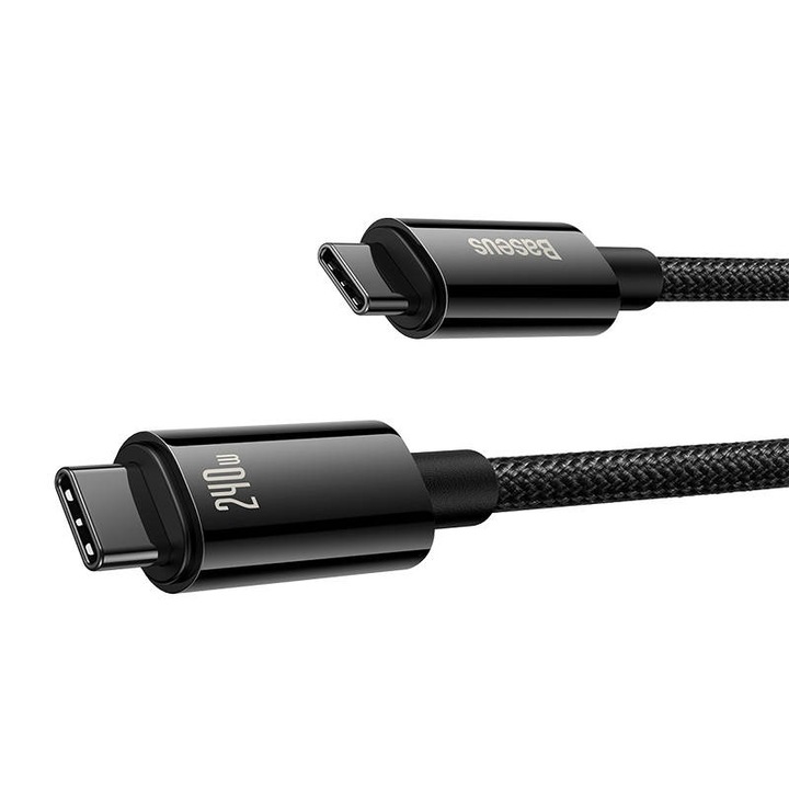 Кабел за зареждане и трансфер на данни Baseus Tungsten Gold, 2x USB Type-C, 240W, 3 м, Черен