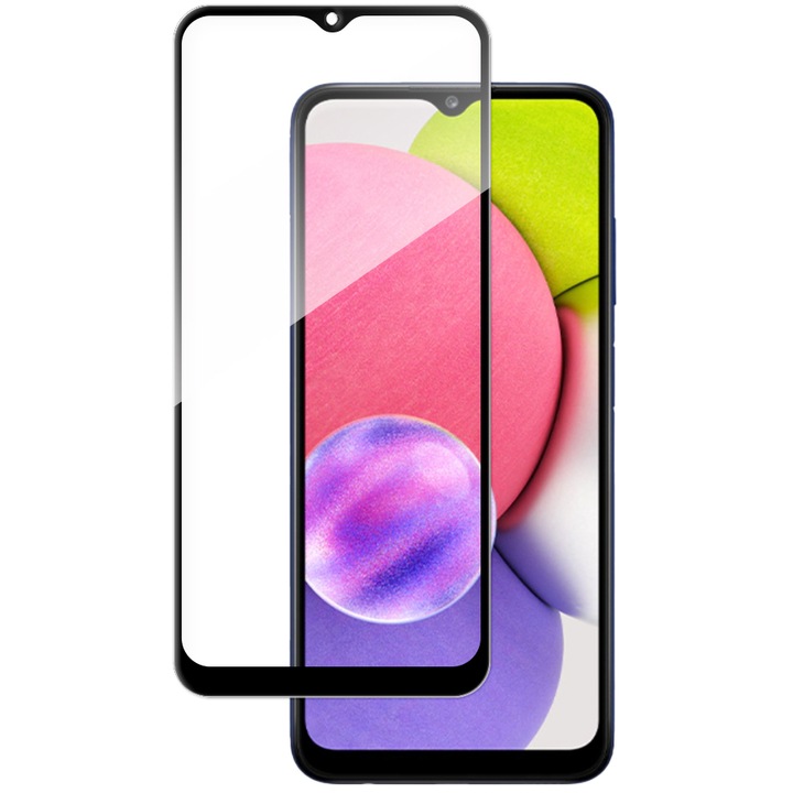 Folie de protectie Ecran WZK pentru Samsung Galaxy A03 A035 / A03s A037 / A02s A025G / A02s A025F, Sticla Flexibila, Full Glue, Neagra
