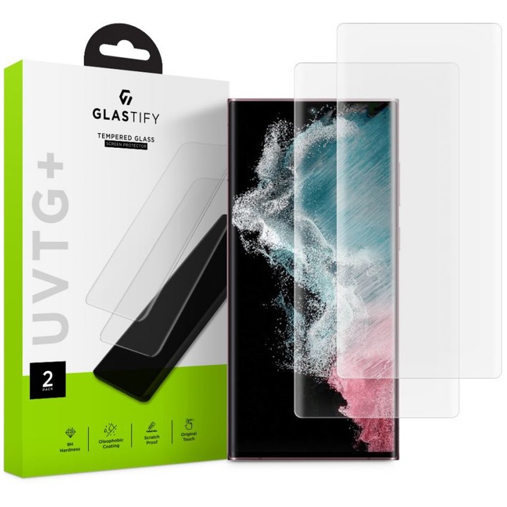 GLASTIFY протектор за екран за Samsung Galaxy S22 Ultra 5G S908, UVTG+, защитено стъкло, UV лепило, комплект от 2 GST008