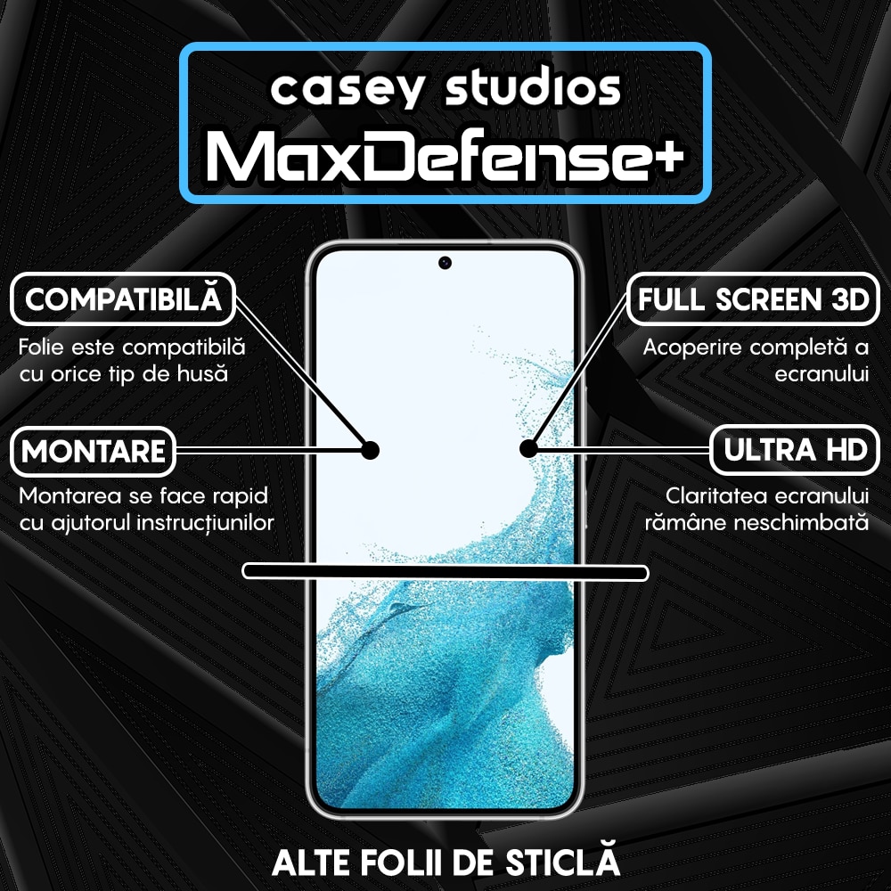 Folie Sticla CASEY STUDIOS™ compatibila cu Samsung Galaxy M52 5G, Full Cover 3D, Full Glue, Duritate Militara, Ultra HD, Protectie Profesionala Ecran 3D, Anti Zgarieturi, Anti Socuri, Margini Negre