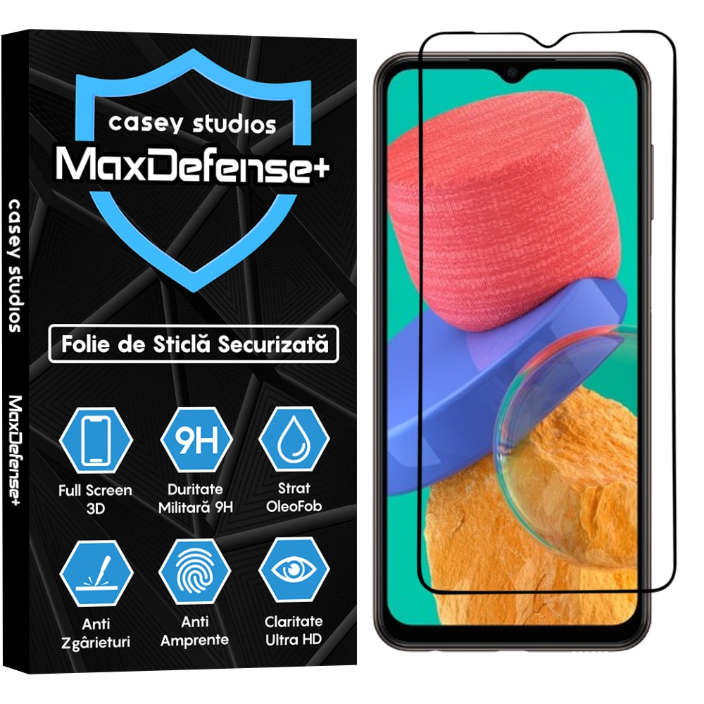 Folie Sticla CASEY STUDIOS™ compatibila cu Samsung Galaxy A23 5G / A23 4G / A04S / A04 / A13 5G / A13 4G / M23 / M33 / M13 / F23 / F13, Full Cover 3D, Full Glue, Duritate Militara, Ultra HD, Acoperire 3D, Anti Zgarieturi, Anti Socuri, Margini Negre