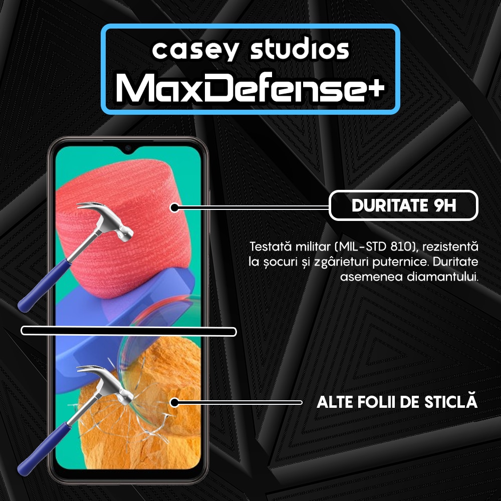 Folie Sticla CASEY STUDIOS™ compatibila cu Samsung Galaxy A23 5G / A23 4G / A04S / A04 / A13 5G / A13 4G / M23 / M33 / M13 / F23 / F13, Full Cover 3D, Full Glue, Duritate Militara, Ultra HD, Acoperire 3D, Anti Zgarieturi, Anti Socuri, Margini Negre