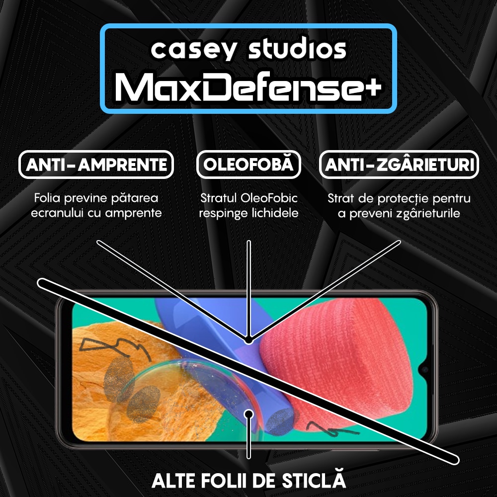 Folie Sticla CASEY STUDIOS™ compatibila cu Samsung Galaxy A23 5G / A23 4G / A04S / A04 / A13 5G / A13 4G / M23 / M33 / M13 / F23 / F13, Full Cover 3D, Full Glue, Duritate Militara, Ultra HD, Acoperire 3D, Anti Zgarieturi, Anti Socuri, Margini Negre