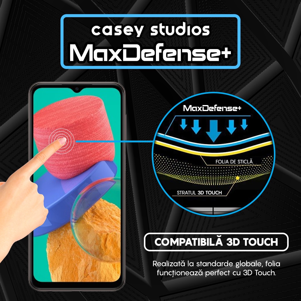 Folie Sticla CASEY STUDIOS™ compatibila cu Samsung Galaxy A23 5G / A23 4G / A04S / A04 / A13 5G / A13 4G / M23 / M33 / M13 / F23 / F13, Full Cover 3D, Full Glue, Duritate Militara, Ultra HD, Acoperire 3D, Anti Zgarieturi, Anti Socuri, Margini Negre