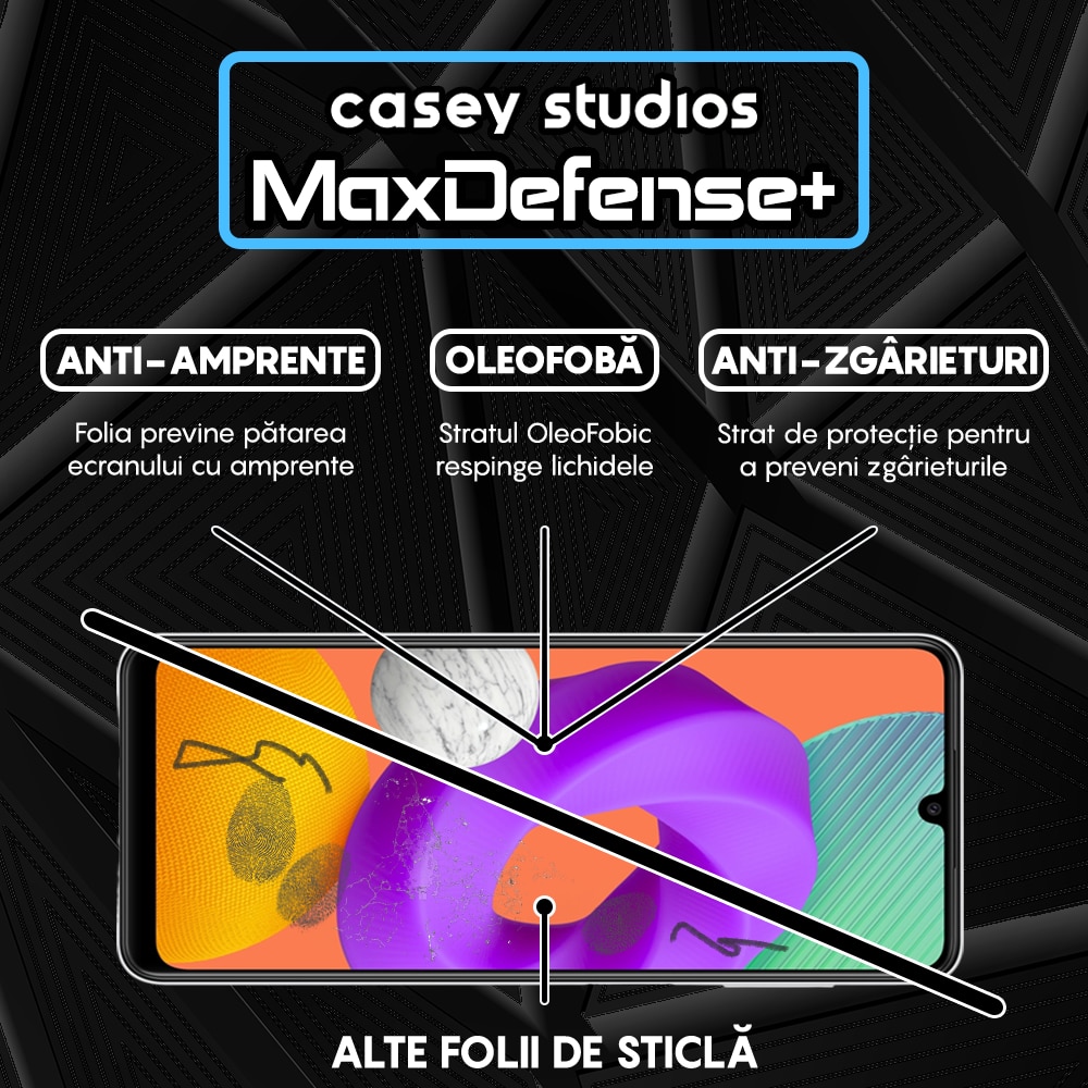 Folie Sticla CASEY STUDIOS™ compatibila cu Samsung Galaxy A22 4G / M22, Full Cover 3D, Full Glue, Duritate Militara, Ultra HD, Protectie Profesionala Ecran 3D, Anti Zgarieturi, Anti Socuri, Margini Negre
