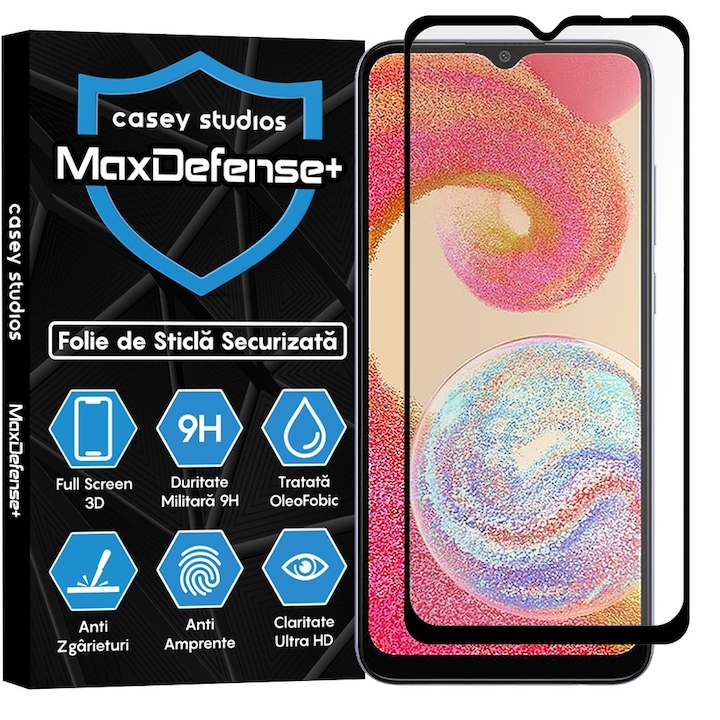 CASEY STUDIOS™ Üvegfólia Samsung Galaxy A04E / A03s / A02s / A03 / A03 Core készülékhez, Teljes 3D fólia, Teljes ragasztó, Katonai keménység, Ultra HD, Professzionális 3D képernyővédelem, Karcálló, Ütésálló, Fekete szélek