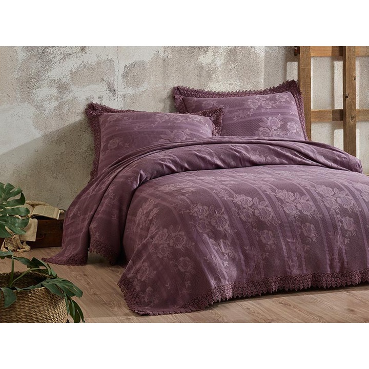 Cuvertura pentru pat, Dormy, Pique Deluxe Belize, Mov, Bumbac 100%, 220 x 240 cm