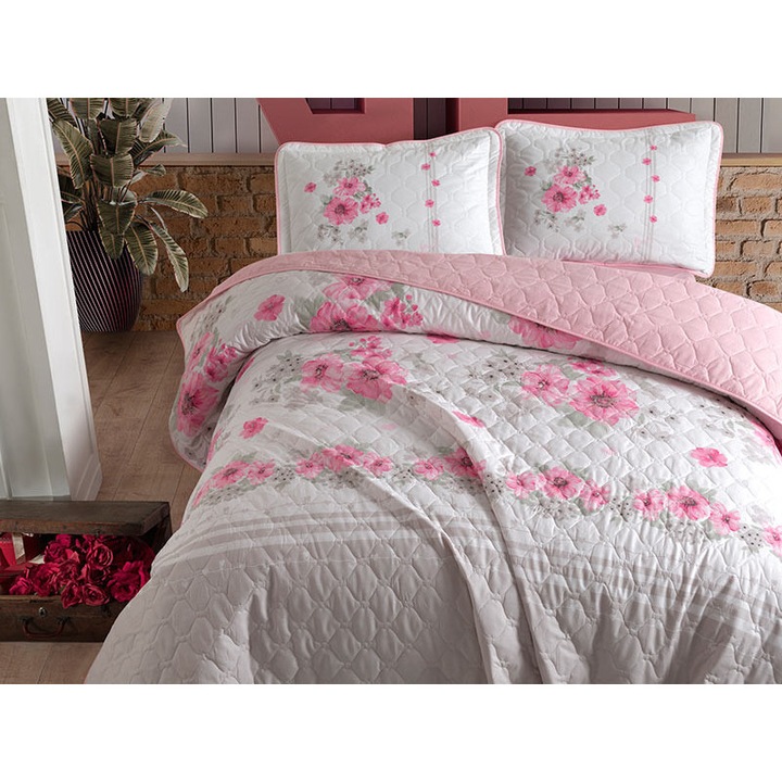 Ватирано покривало за легло, Clasy, Lovers, Розово, 180x240 см, 100% памук