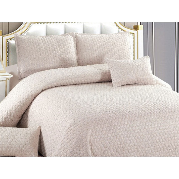Капитонирана покривка за легло, Dormy, 5 части, Vola Ivory, памук