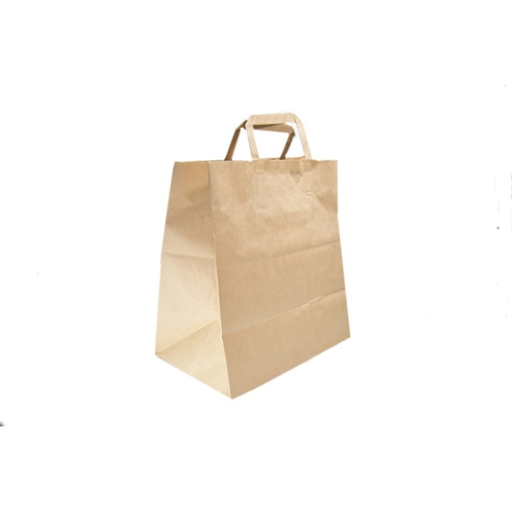 Комплект от 50 хартиени торби, естествени, с плоска дръжка 32x16x38 см