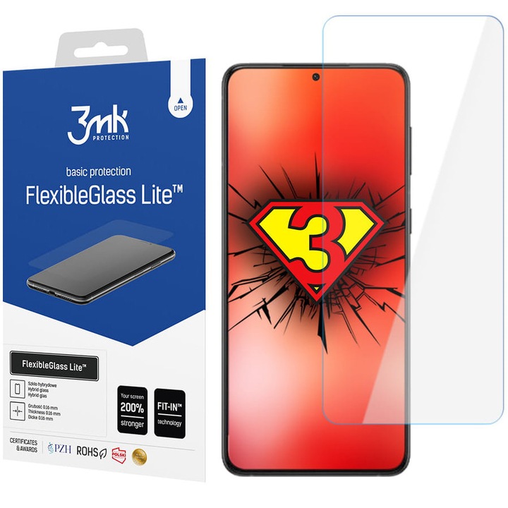 3MK Скрийн протектор за Samsung Galaxy S22 5G S901, гъвкаво стъкло, пълно лепило