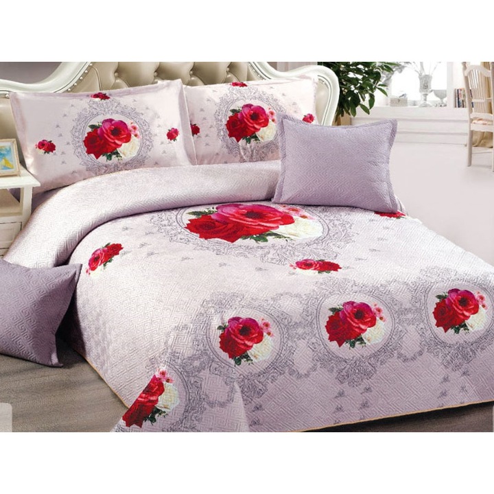 Cuvertura Matlasata pentru pat, Dormy, 5 Piese, Gilly, 230x250 cm, Catifea