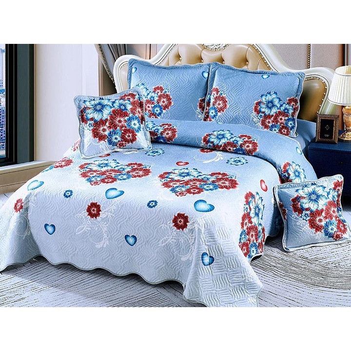 Cuvertura Matlasata pentru pat, Dormy, 5 Piese, Glow Heart, Finet