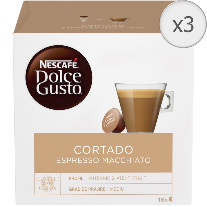 3 x NESCAFÉ Dolce Gusto Cortado Espresso Macchiato, 16 capsules / box, 100.8g Trip XI