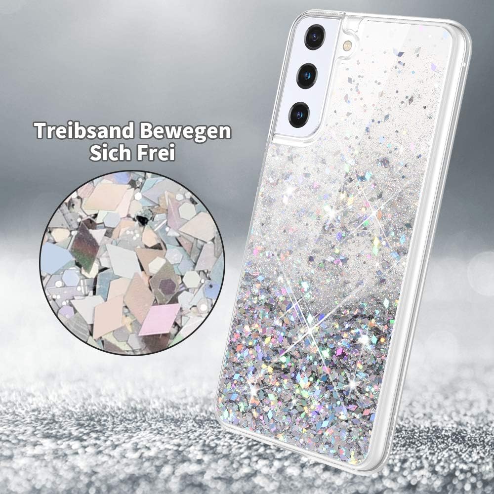Husa compatibila cu Samsung Galaxy S21, cu Apa si Sclipici, Glitter, Fashion, protectie camera, Argintiu, ISAG