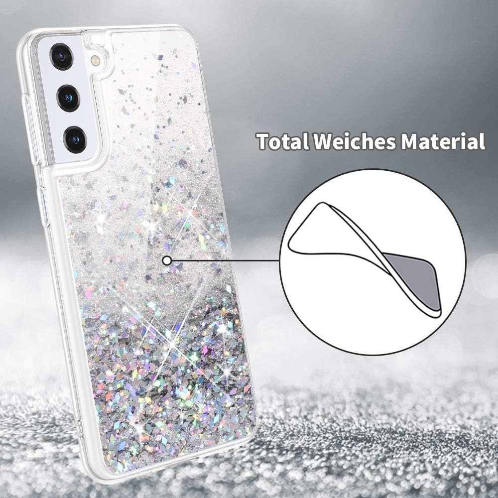Husa compatibila cu Samsung Galaxy S21, cu Apa si Sclipici, Glitter, Fashion, protectie camera, Argintiu, ISAG