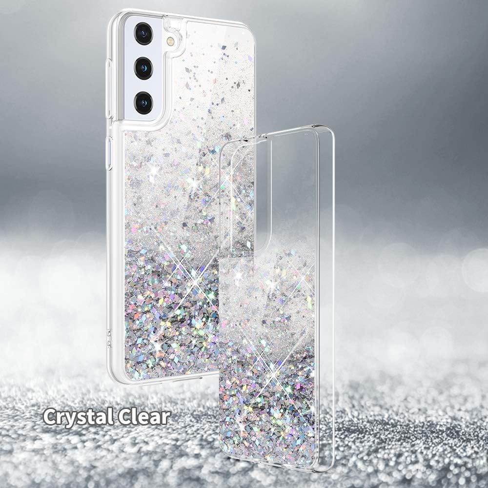 Husa compatibila cu Samsung Galaxy S21, cu Apa si Sclipici, Glitter, Fashion, protectie camera, Argintiu, ISAG